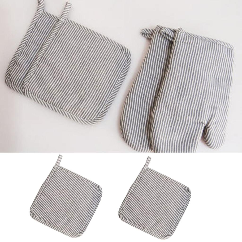 Oven Gloves And Insulation Mat Set Striped Style High-Temperature Resistant Cotton And Linen Kitchen Baking Gadgets