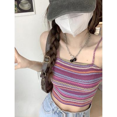 Spice Girls Listrado Colorido Costas Bonitas Pequeno Camisole Mulheres com Design de Verão Sensual Curto para Usar Fora