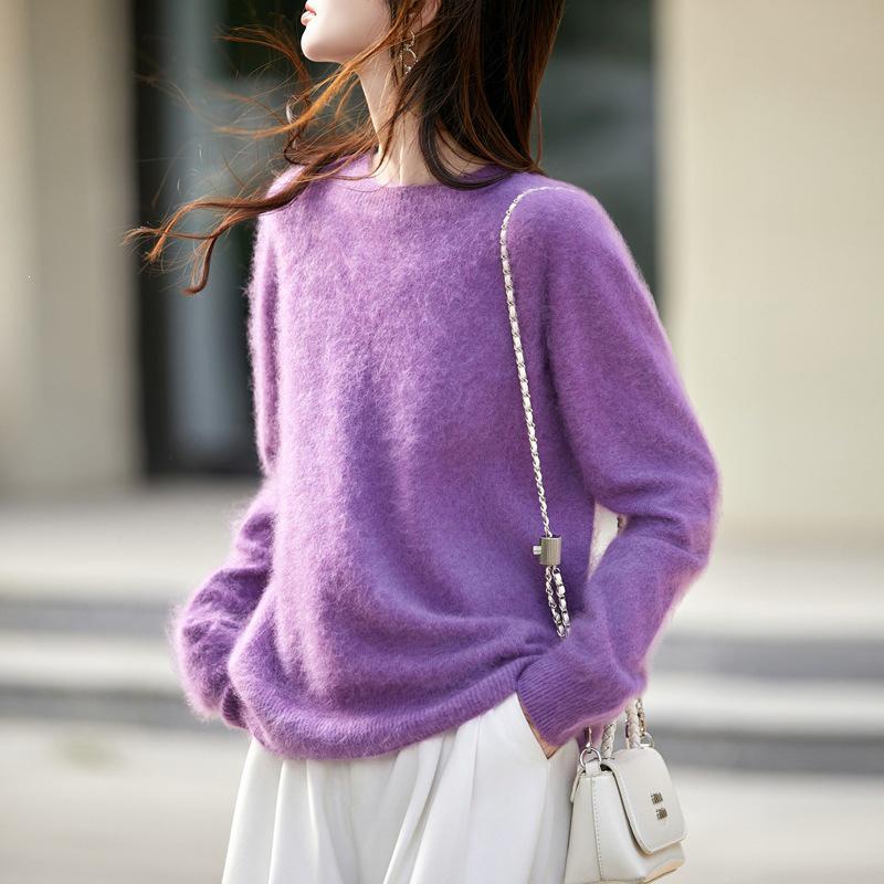 Women's Autumn-Winter Brushed Wool Loose Sweater - Round Neck Cashmere Base Layer