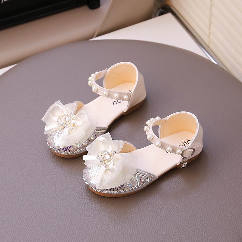 

Полубосоножки для девочек, блестящие пайетки, детские туфли принцессы, сетка, кружево, банты, милые, 2025 лето, новые детские танцевальные туфли, для вечеринки, свадьбы 26 серебряный