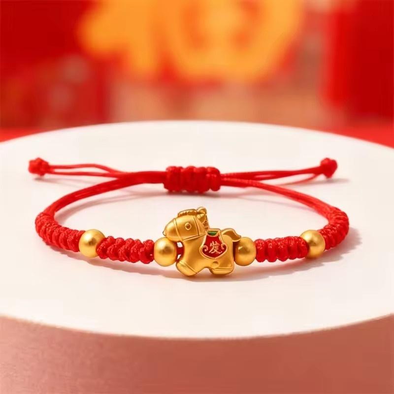 1pcs 2026 Horse Year Red Lucky Braided Rope Bracelet For Chinese Style Horse Beaded Bracelets New Year Blessing Jewelry Gifts