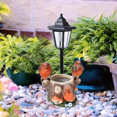 Outdoor Garden Statue Flower Pot with Solar Lights Creative Crafts Housewarming Gifts Resin