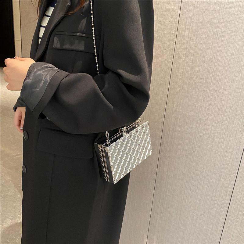 Designer Clutch Bag Gold Silver PVC Box Design Party Evening Chain Shoulder Crossbody Bags Mini Purses and Handbags