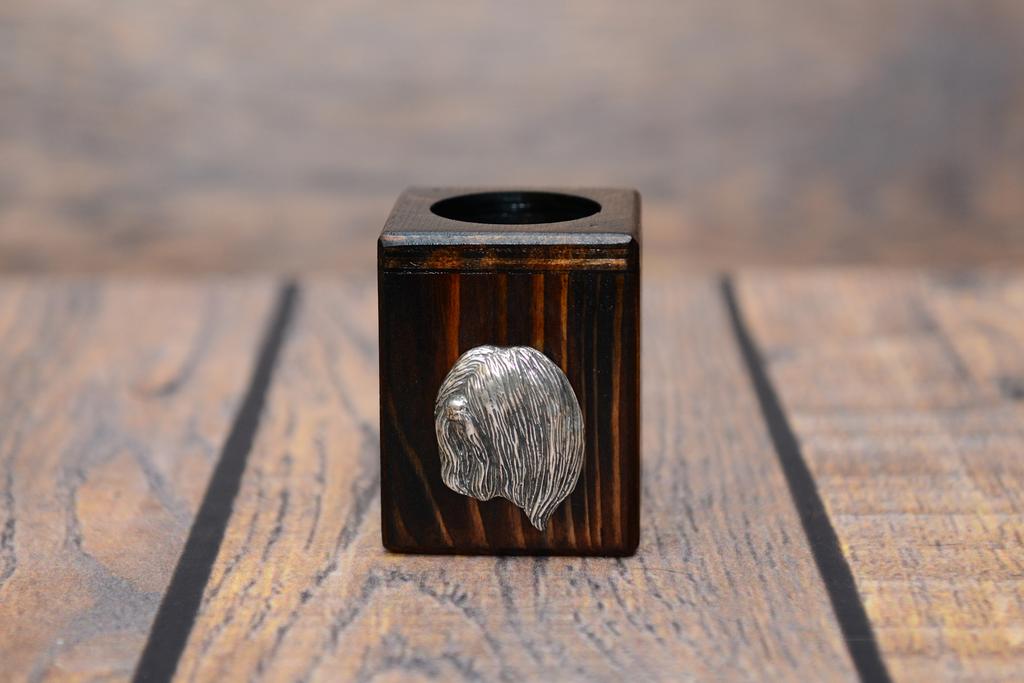 Lhasa Apso - Wooden Candle Holder with a Dog, a Unique Souvenir After Losing a Dog, a Handicraft from the Art-Dog Brand