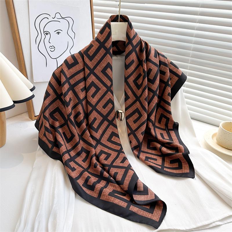 Striped Twill Silk Scarf: Large Square Shawl & Sunscreen Travel Headscarf - 90cm, Perfect for Spring & Autumn
