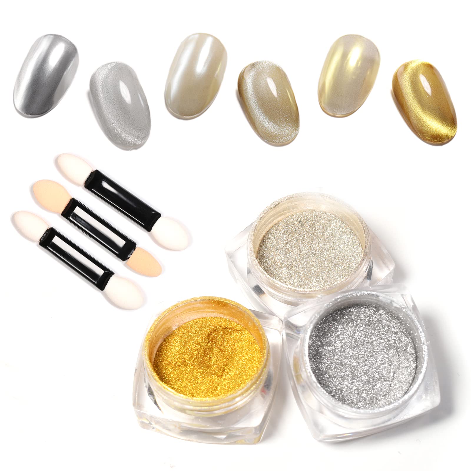 

Gel Nail Magnetic Powder, Mirror Powder, Magnetic Nails, Mirror Nails, Cat Eye Powder, UVLED Compatible, 3 Colors [SilverGoldRose Gold]