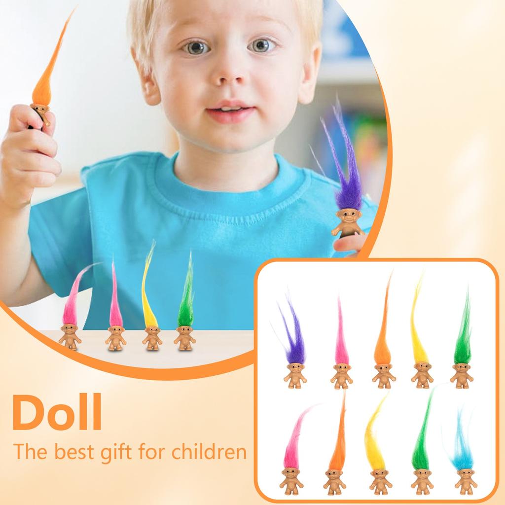 10PC Long Hair ITroll Dolls Random Colors Arts And Crafts, Party Favors