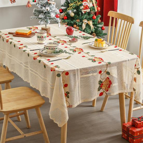 Vánoční krajkový ubrus vyšívaný Santa Claus Vánoční zvonek Ubrus Slavnostní potah na jídelní stůl pro sváteční domácí dekoraci večeře