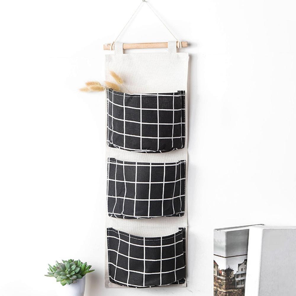 

Black Wall Mounted Organizer Linen Fabric Pocket Storage Bag Bedroom Storage Closet Organizer Door