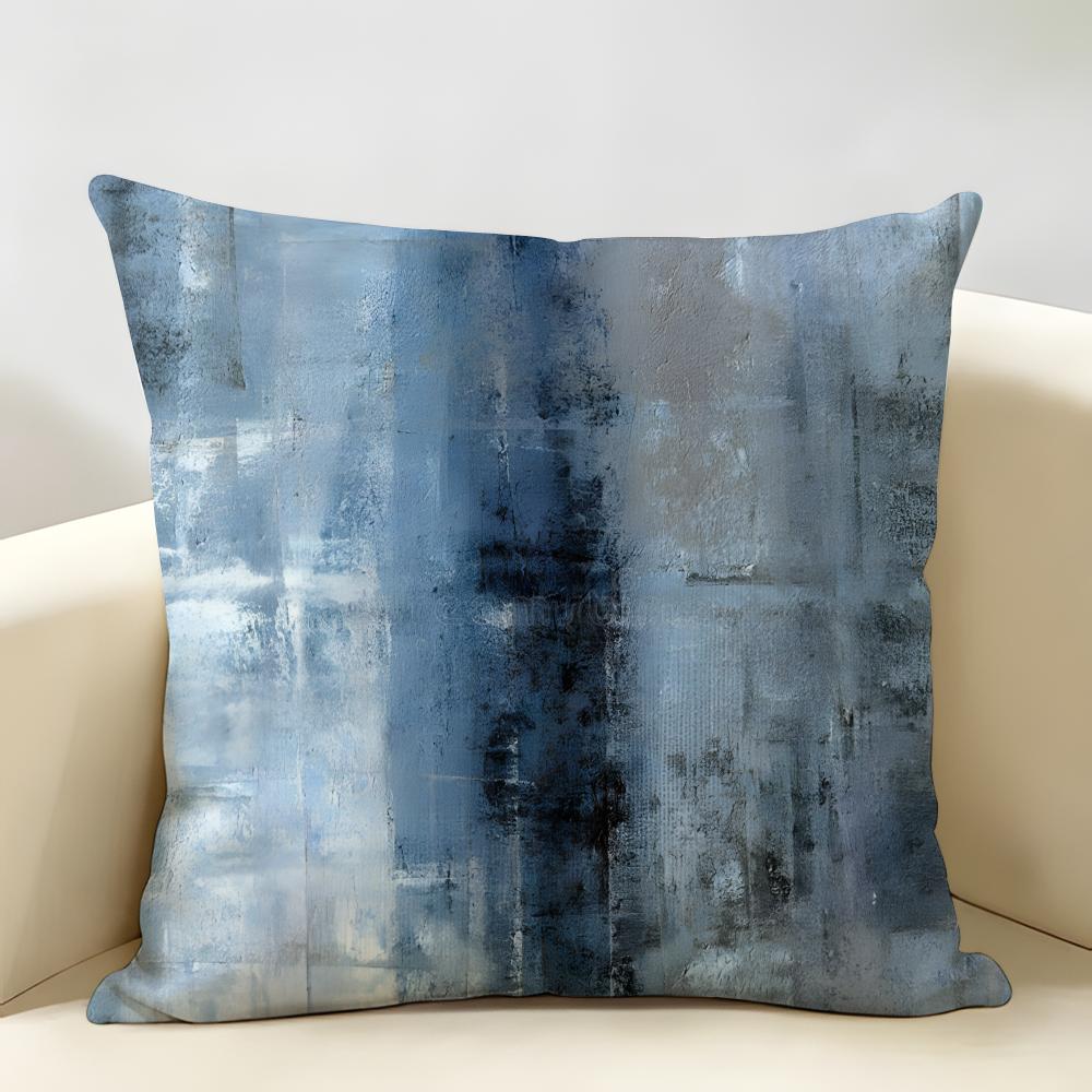 Alricc Blue Gray Abstract Art Cushion Cover Natural Linen Organic Fabric Double-Sided Printing Breathable Perfect For Home Decor