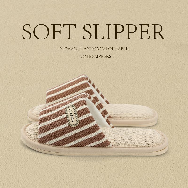 Warm edge slippers can be worn in all seasons, indoor home soft bottom silent non-slip cotton and linen, a pair of slippers in summer