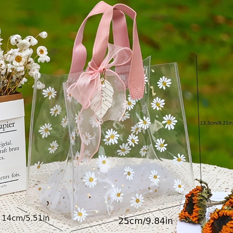 1 Stück PVC-Geschenkkorb mit Gänseblümchen-Motiv und Blattakzenten, niedliche Gastgeschenktüte für Weihnachts-, Halloween- und Erntedankpartys