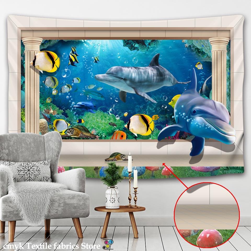Meeresmuseum Wandteppich Wandbehang Unterwasserwelt -Hippie Dekor Wandtuch-Wal Wandtuch Böhmische Dekoration Handwäsche