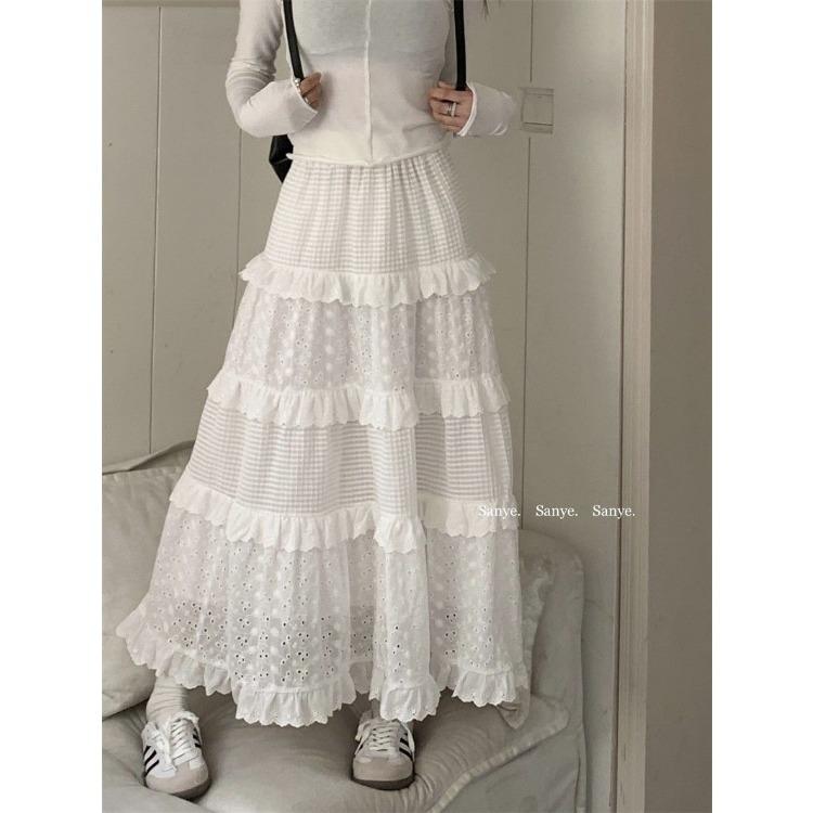 White Lace Cake Skirt, Slim Waist and Petite, Perfect for Women's Early Autumn Fashion