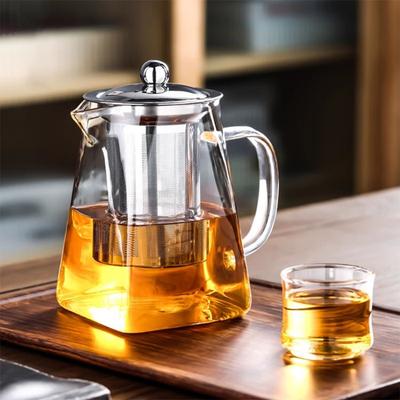 Heat Resistant Glass Teapot With Stainless Steel Coffee Infuser Heated Container Tea Pot Good Clear Kettle Square Filter Baskets