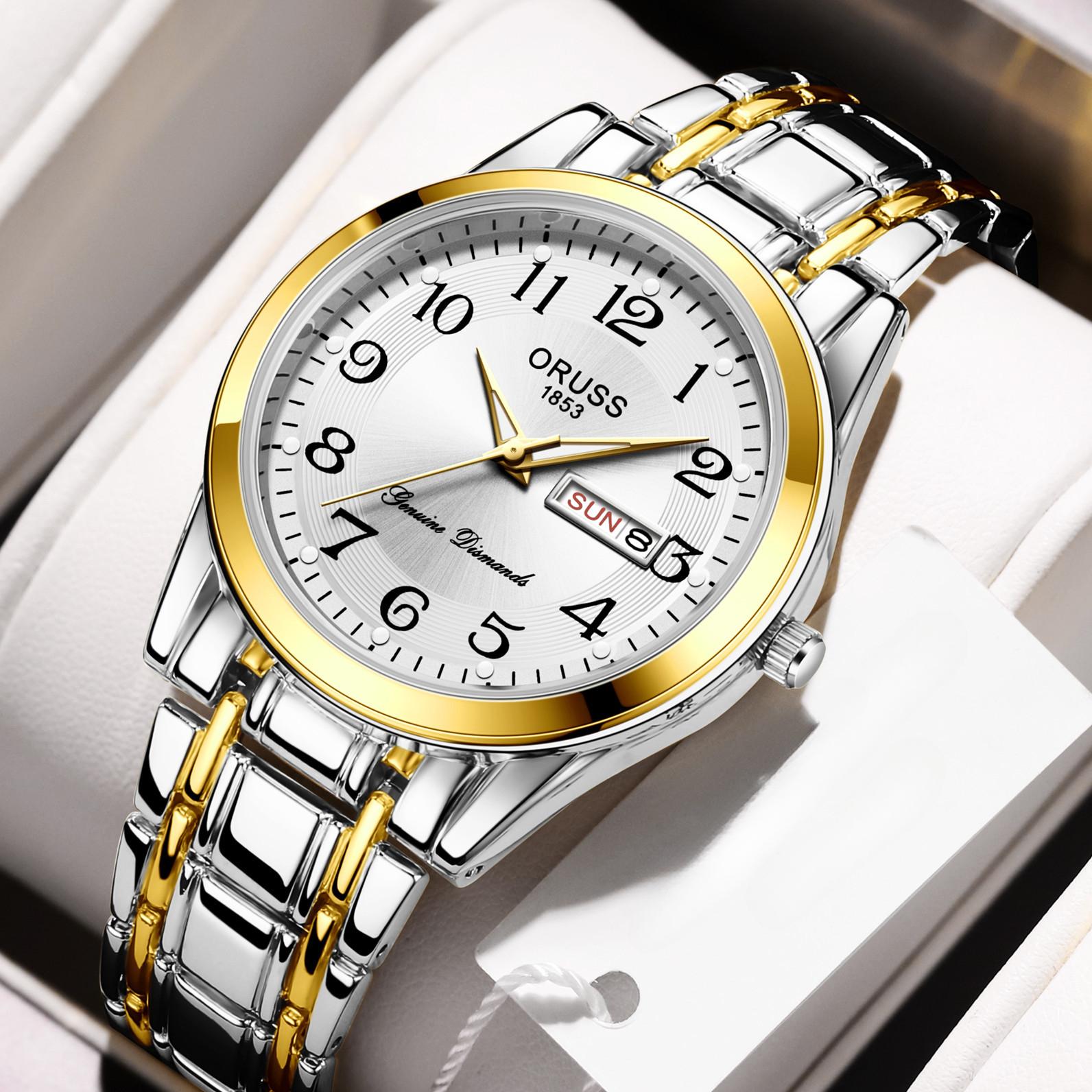 

ORUSS новые роскошные мужские часы высшего бренда с коробкой, водонепроницаемые светящиеся мужские кварцевые часы с календарем