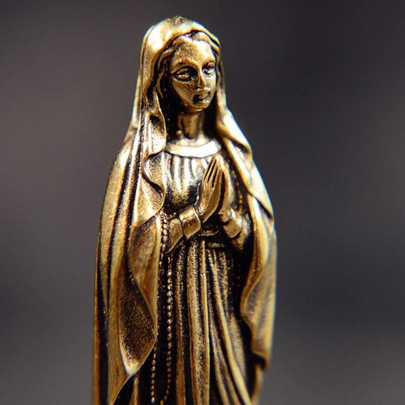 Vintage Brass Virgin Mary Figurines Mini Holy Mother Sculpture Religious Crafts Home Decor Ornaments