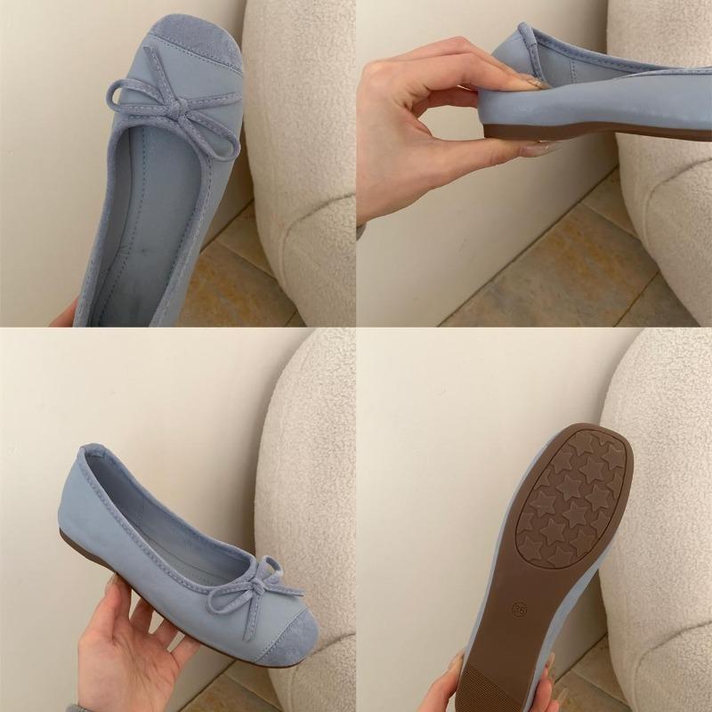 Nei Zeng~ Bow Light Mouth Single Shoes Women's Spring and Autumn Gentle Pink Soft-soled Ballet Shoes