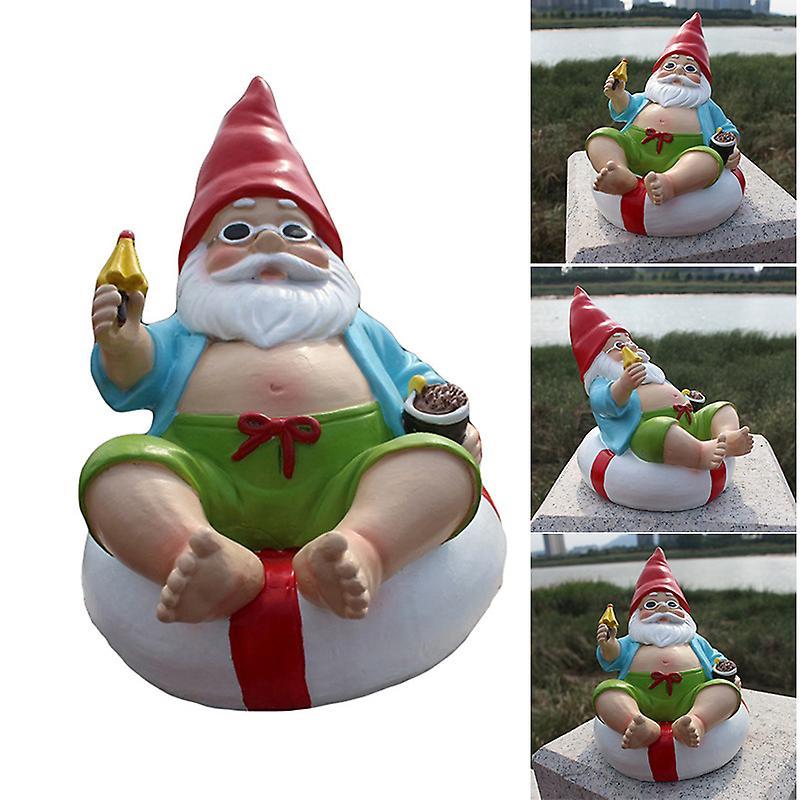 Funny Garden Statue Resin Gnome Art Ornament Dwarf Sitting on A Swimming Ring and Enjoying Sun Shine for Outdoor Lawn Ne
