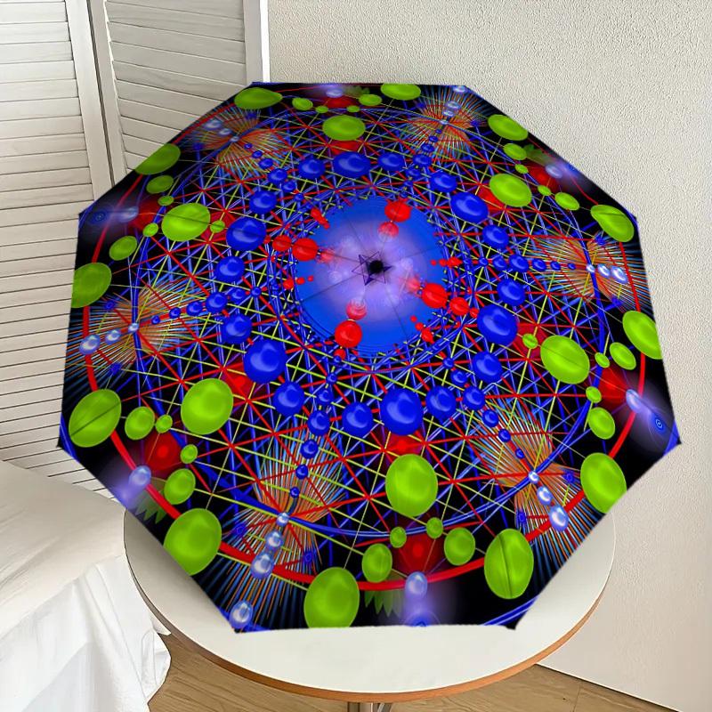 1pc Geometry Mandala Automatic Folding Umbrella, Portable Collapsible Design, 8-Rib Iron Frame, Outdoor Accessory yy250905081