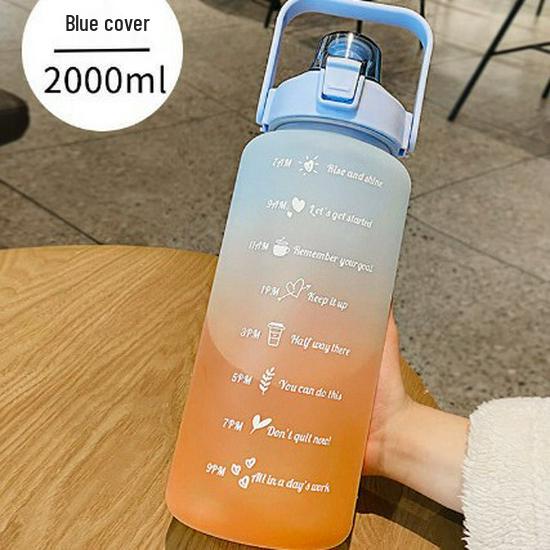 2025 Sport-Influencer 2000ml Große Wasserflasche mit Strohhalm & Zeiteinteilung