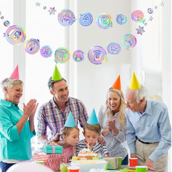 Cheerland Iridescent Galaxy Happy Birthday Banner Moon Star Birthday Party Decorations Space Garland Party Decor Planet Theme Happy Bday Letter Sign