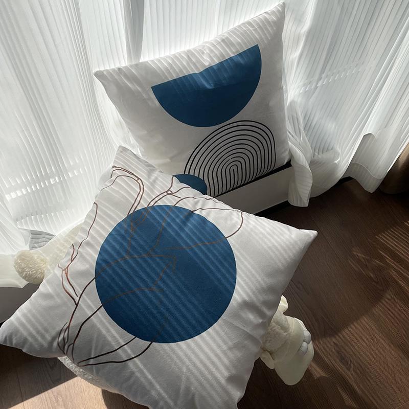 Blue Nordic Style Pillow Cover Geometric Stripe Double-Sided Sofa Window Guest Home Pillow Case Square Shape Pp Cotton