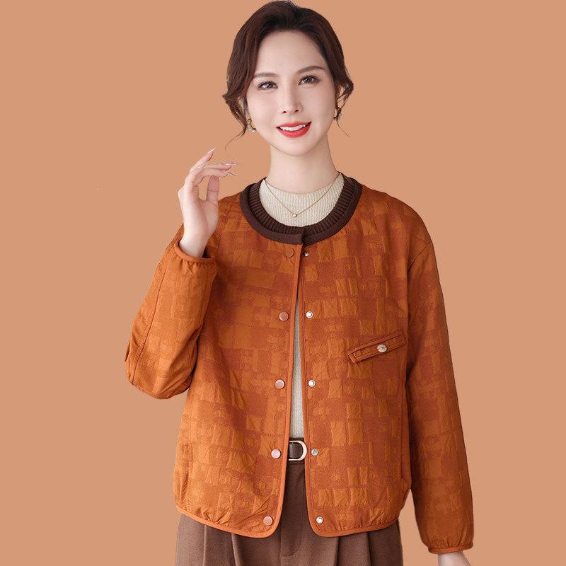 Mom s Plaid Spring Jacket: Fashionable Casual Mid-Age Women s Round Neck Jacket for Spring and Autumn 2XL (120-135 lbs)