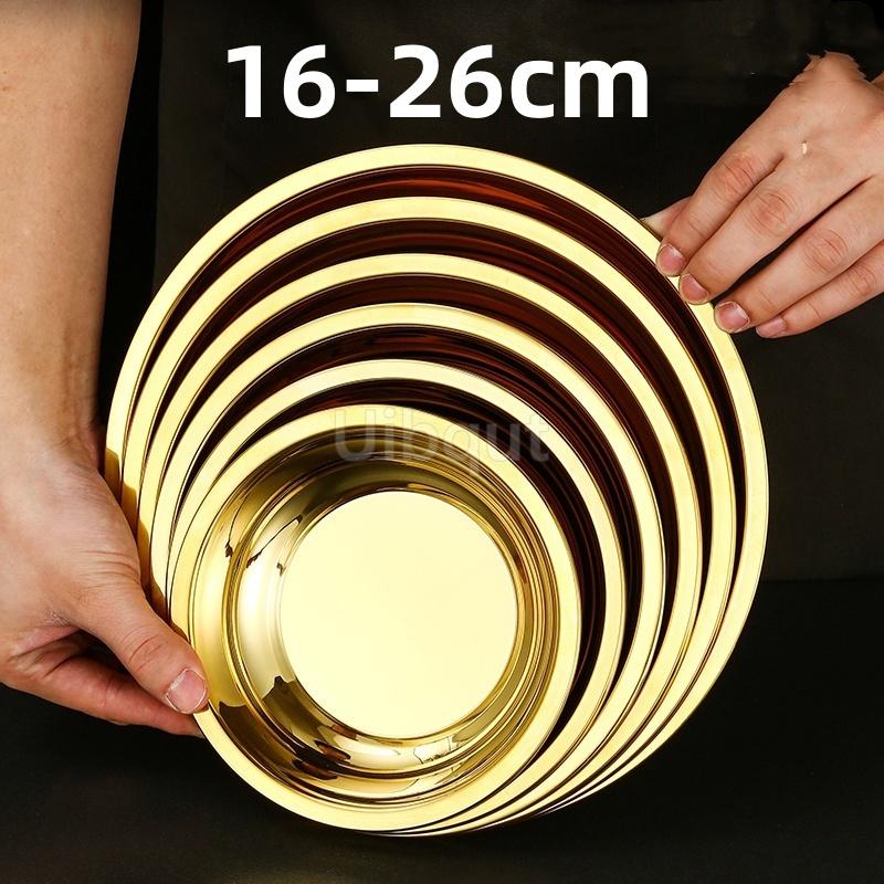 Thickened Stainless Steel Plates for Food Basin Tray Golden Round Kitchen Vegetable Dinner Sushi Plate Dishes and Plates Sets