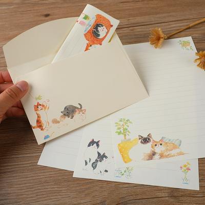 3 Umschläge 6 Briefpapier/Set Kreatives Tier Katze A5 Blumen-Briefpapier-Set Schönes Westliches Design Kleine Einladung Party