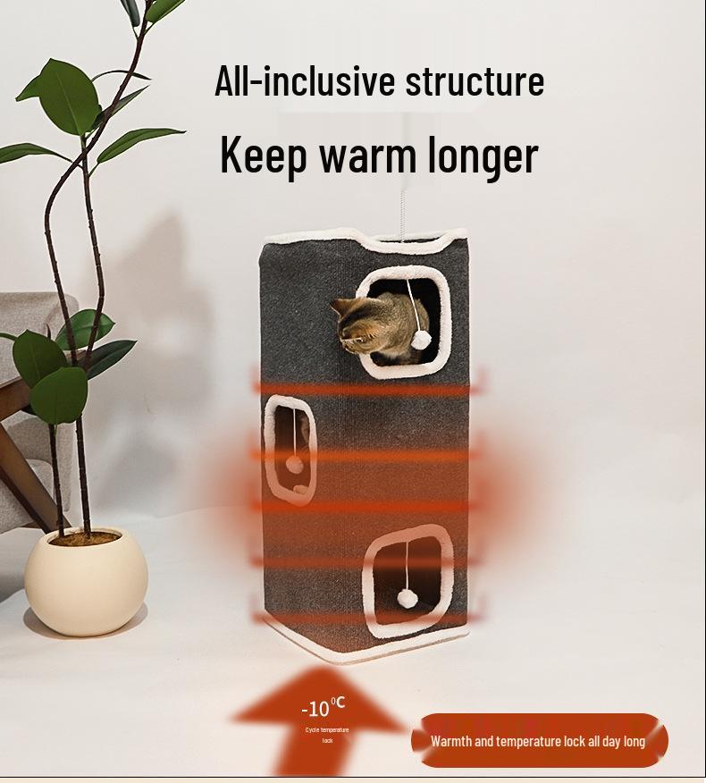 Winter-Ready Felt Cat Nest: Wear-Resistant, Lint-Free, Multi-Layer Tree with Constant Temp & Scratcher