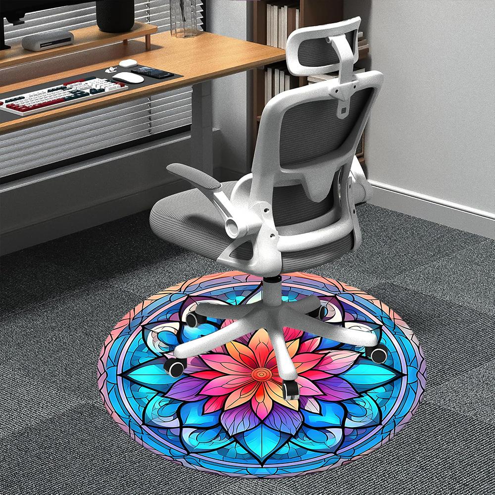 1pc Stained Glass Mandala Office Round Area Rug, Indoor Mat Suitable ForOffice, Under Office Chairs Bedroom Living Room Home Decor, Room Deco q019