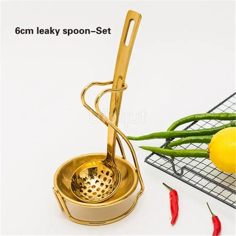 Leaky Stainless Steel Gold Plated Spoon Thickened Household Commercial Spoon Hot Pot Restaurant Ladle Cooking Soup Spoons
