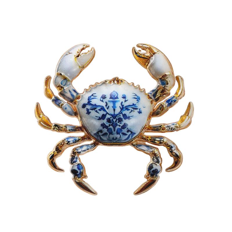 Vintage Chinese Blue White Porcelain Pattern Brooch Insect Plant Design for Collection Clothing Lapel Pin Gift