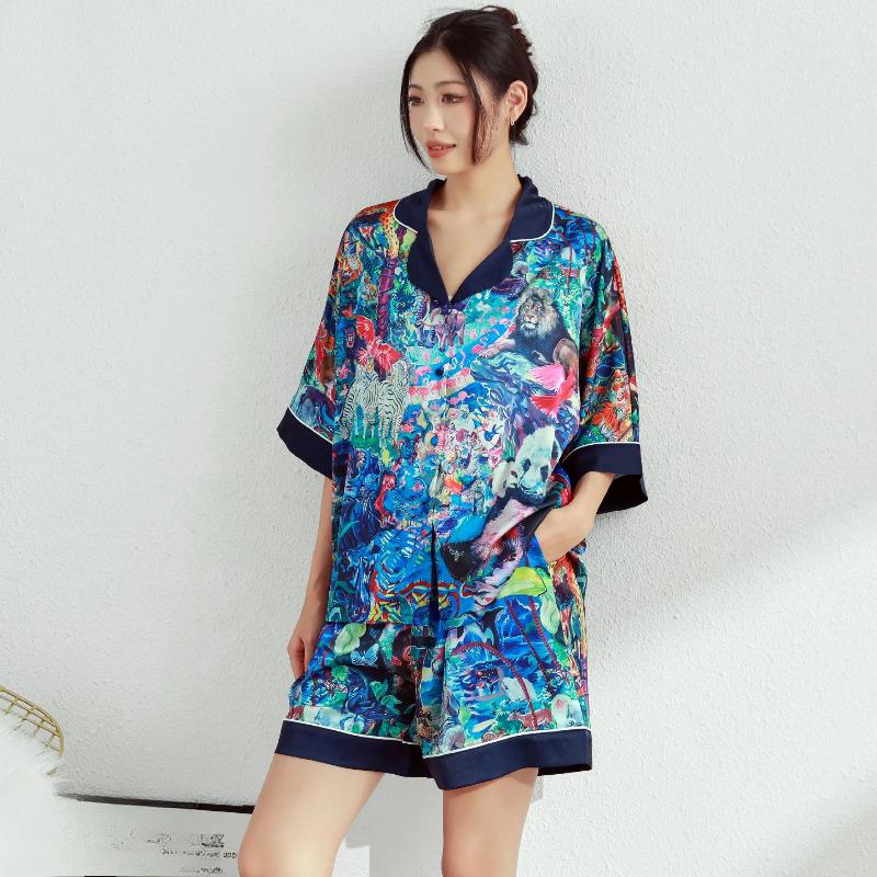 Pajamas, Women's Cartoon Printed Suit, Short Sleeved Shorts, High-end Home Clothes, Worn for External Wear