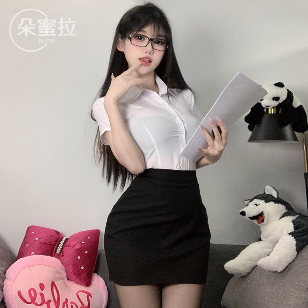 Domila Sexy Secretary Uniform Suit Seduction Hips Passion Nightclub Female White Collar Pure Desire Cosplay
