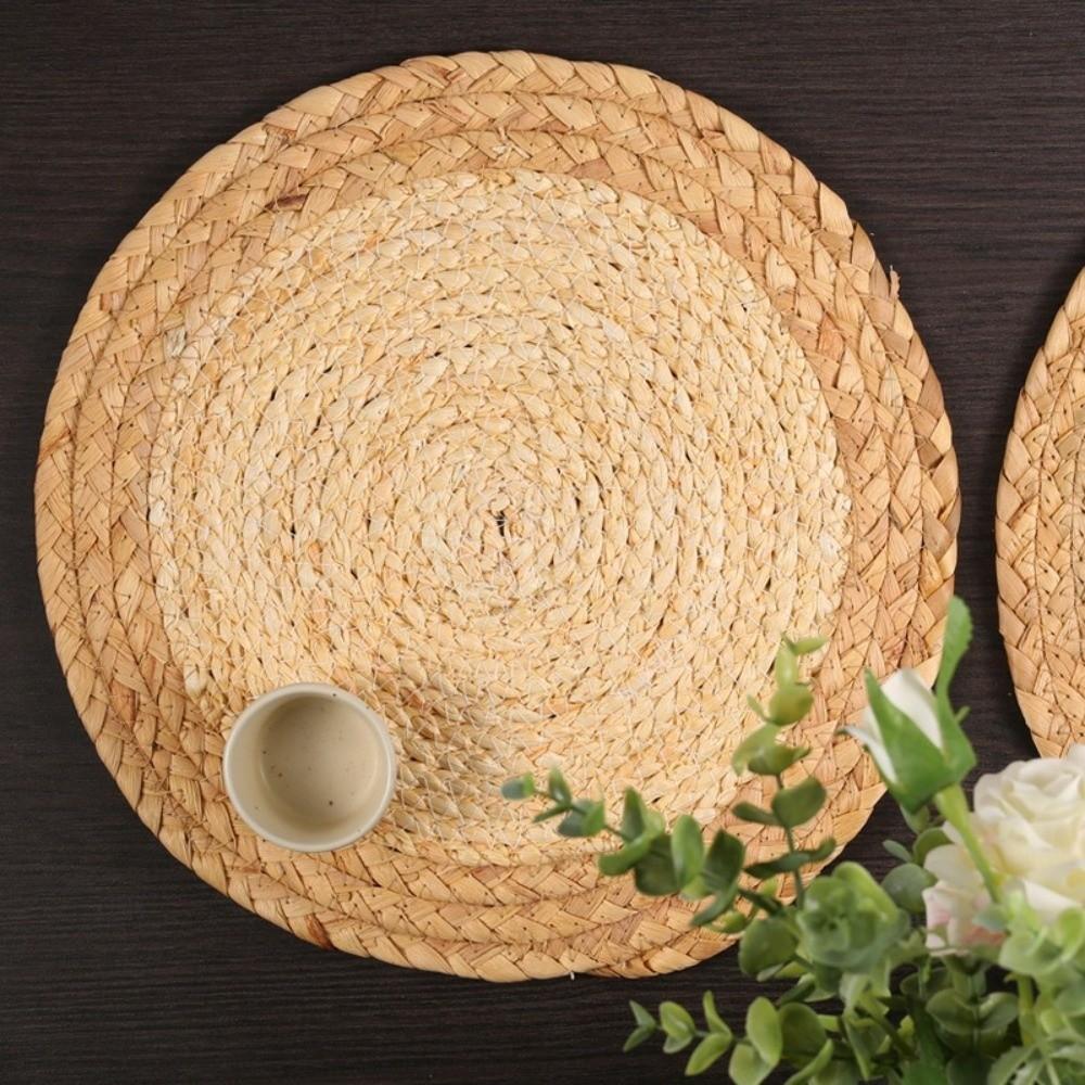18-38cm Braided Placemat Hand Woven Hot Pad Plate Charger Round Coaster Cup Mat  Dining Table