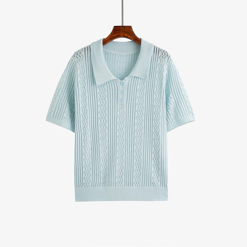 Damski letni luźny sweter z ażurowej dzianiny z krótkim rękawem w dużym rozmiarze