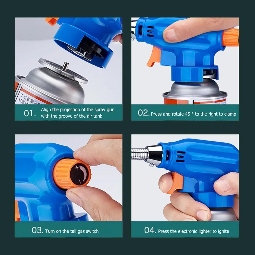 Metal Flame Gun Butane Gas Burner with Hose Spray Head Welding Torch Outdoor Camping BBQ Lighter Flamethrower Welding Equipment