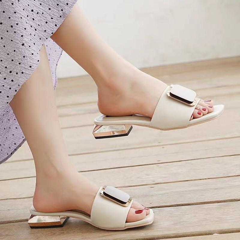 Fashion Women High Heel Slippers Summer Slip On Elegant Low Heel Shoes for Wedding Party Comfortable Non-slip Women's Slippers