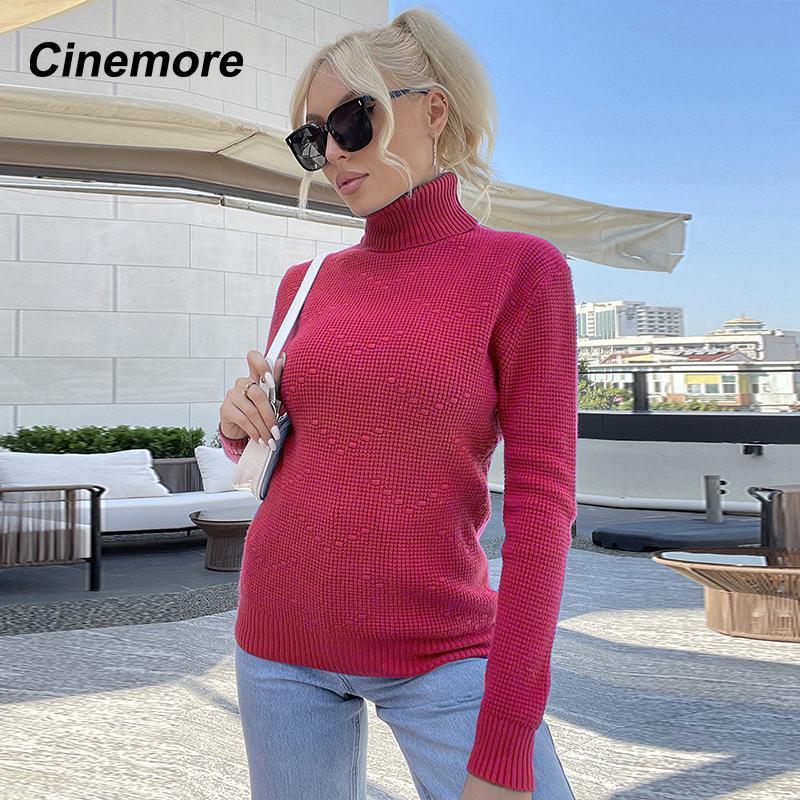 Cinemore Spring Autumn Women's Sweater Solid Oversize Casual Pullovers Warm Basic Long Sleeve Top O Neck Knitted Jumper Sweater