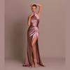 Robe Longue Élégante à Col Halter Sans Manches Fendue Taille Haute Pour Femmes
