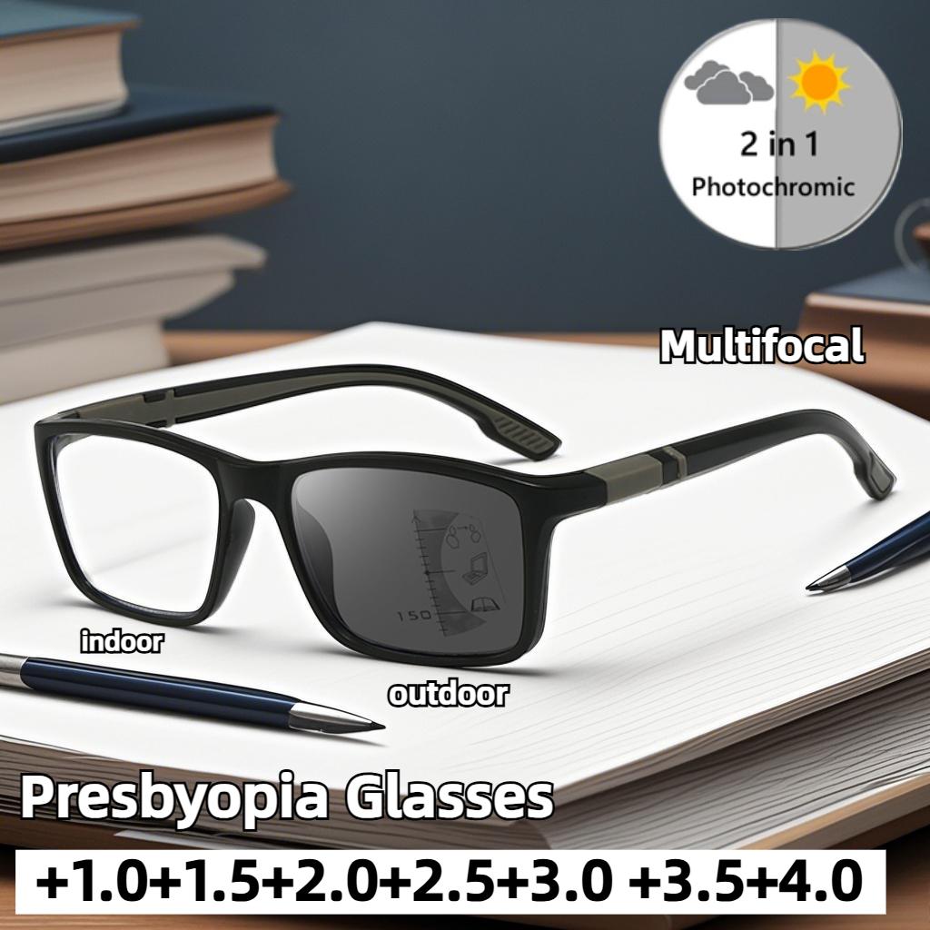 Unisex Retro Photochromic Multifocal Reading Glasses HD Blue Light Blocking Anti-slip Presbyopia Glasses 1 0 To 4 0