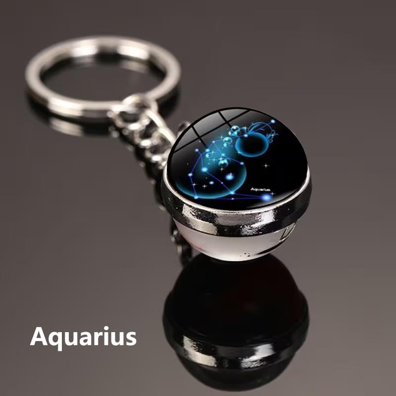 12 Constellations Luminous Car Keychain Glass Ball Zodiac Key Ring Starry Sky Pendant