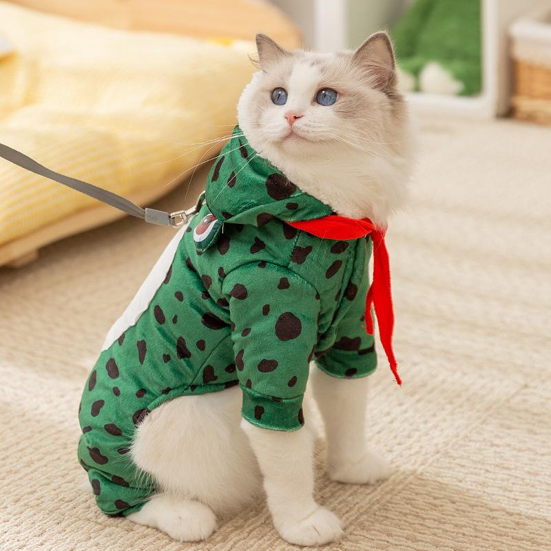 Pet Fleece Cat Puppy Dog Autumn and Winter Warm Cute Frog Transformation Outfit Teddy Bear Four-legged Cat Clothes