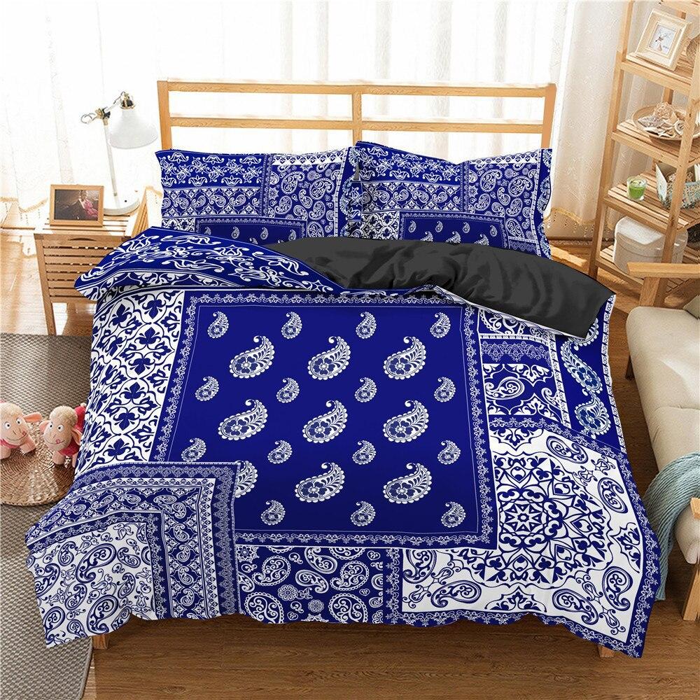Three-Piece Digital Printed Bandanna Bedding Set Paisley Embroidered Duvet Cover