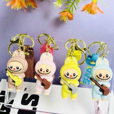 Cartoon Playing Piano Key Sheep Keychain Pendant Cute Silicone Playing Guitar