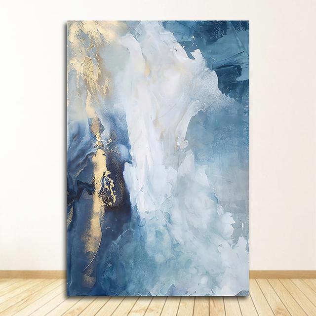 Poster und Drucke Wand Poster Home Decor Abstrakte Goldfolie Fluss Blau Leinwand Kunst Gemälde für Wohnzimmer Schlafzimmer