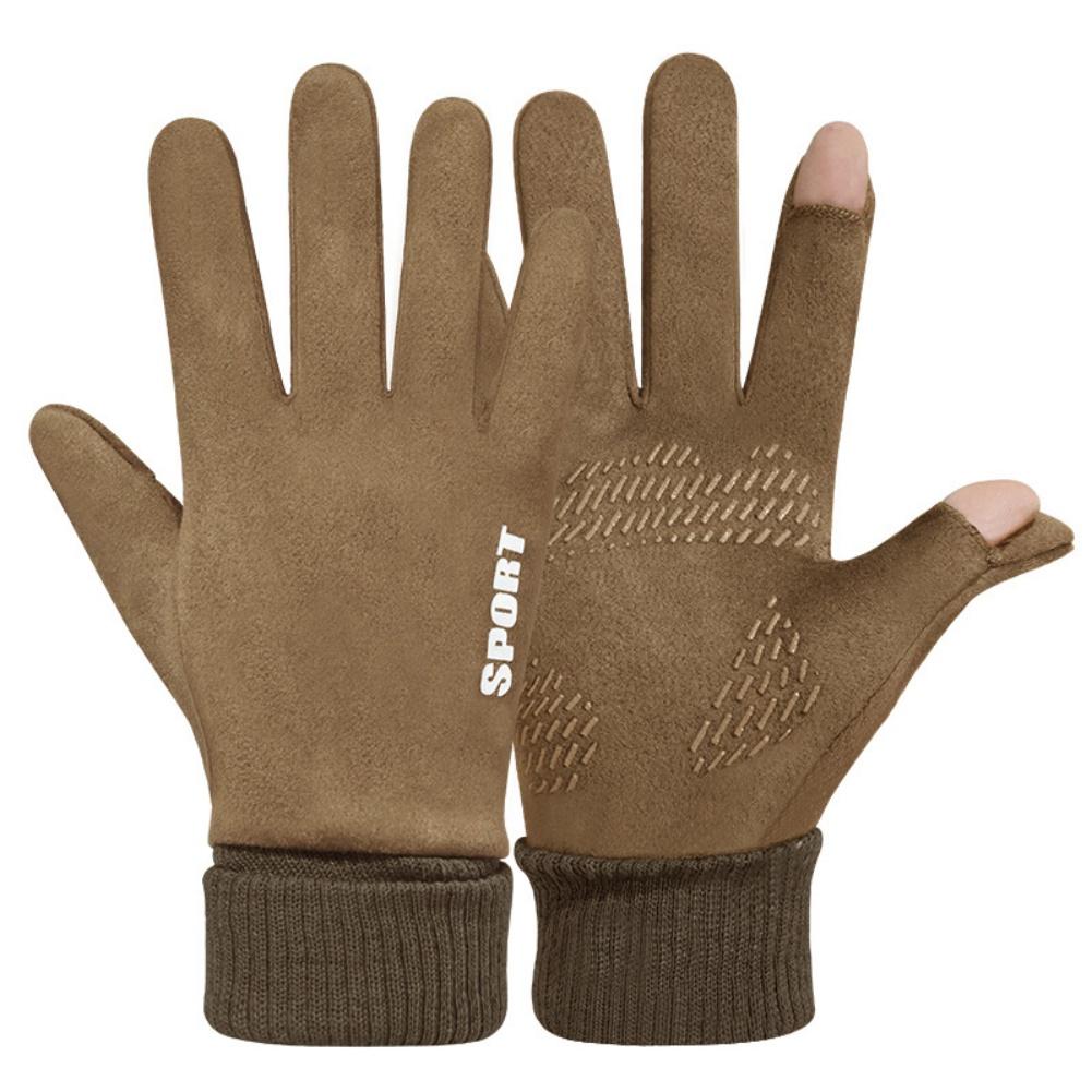 

Рукавички з двома кінчиками пальців, що демонструють зимові замшеві рукавички на весь палець, а також теплі флісові рукавички для водіння з сенсорним екраном