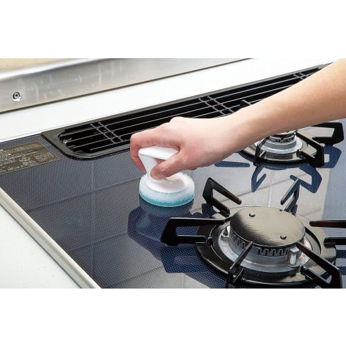 Mamaita Kitchen Sponge, White/Blue, 6.5cm Wide x 6.5cm Deep x 6.3cm High, Kitchen Clean Pro, for Glass Tops, IH, and Gas Stoves, Removing Burnt Food,